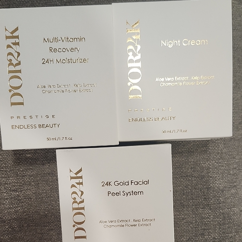 24K Gold 24hr Moisturizer, Night Cream, And 24k Gold Facial Peel System Bundle